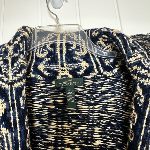 Ralph Lauren Women's Jacquard Nautical Blue Fringe Cardigan/Jacket- Size Large - Picture 4 of 13